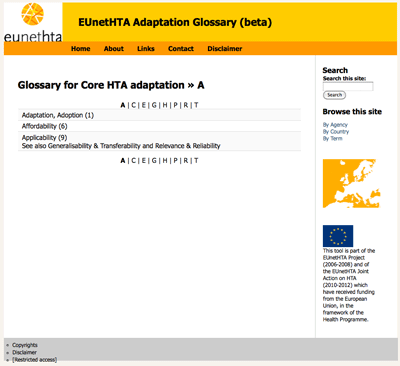 EUnetHTA Adaptation glossary